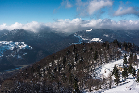 A wide open winter landscape in the mountains - Vosges (France) - december 2017 - horizontalの写真素材