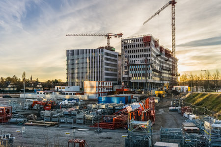 Construction site of the new international business district in the Wacken district, next to the seat of the European Parliament in Strasbourg, France.のeditorial素材
