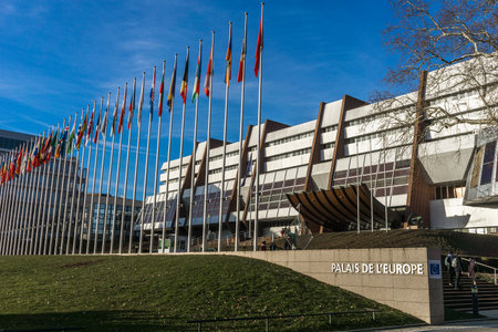 Building of the Council of Europe Headquarters located in Strasbourg, France.のeditorial素材