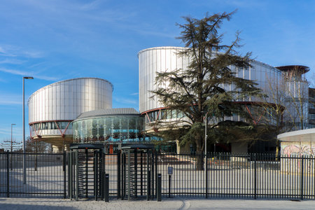 Entrance of the European Court of Human Rights Building in Strasbourg, France.のeditorial素材