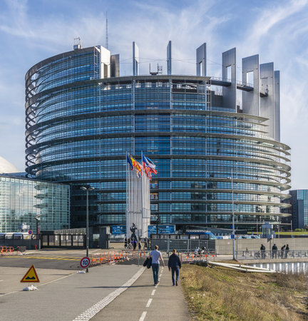 STRASBOURG, FRANCE - MARCH 5, 2018: The Louise Weiss building, seat of the European Parliament located in Strasboug, Franceのeditorial素材