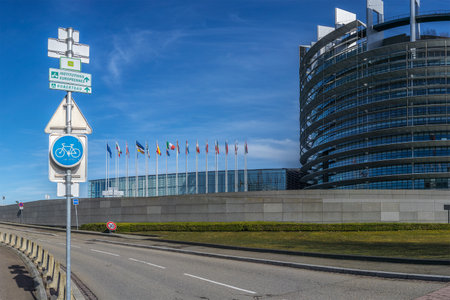 The Louise Weiss building, seat of the European Parliament located in Strasboug, Franceのeditorial素材