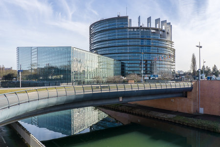 The Louise Weiss building, seat of the European Parliament located in Strasboug, Franceのeditorial素材