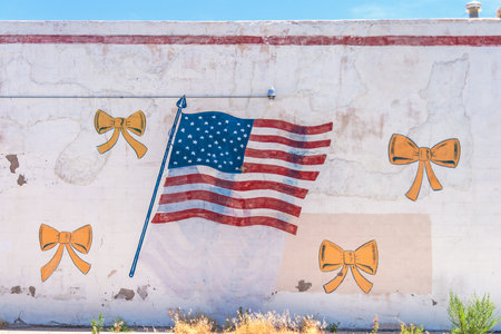 Mural of a waving flag in Seligman, Arizona.
