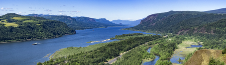 Panoramic overlook view of the Columbia River gorge from the Vista House, Oregon, USA.の写真素材