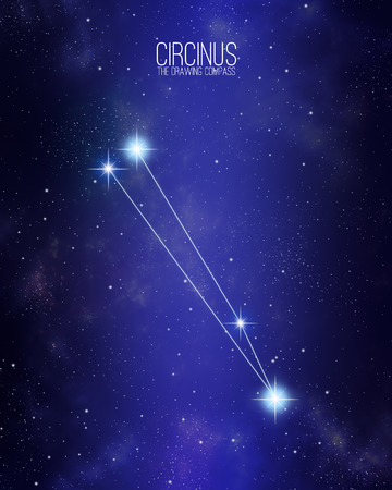 Circinus the drawing compass constellation on a starry space background. Stars relative sizes and color shades based on their spectral type.の写真素材