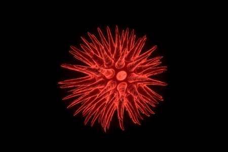 Aids HIV or generic red virus isolated on a black background. 3d render illustration.の写真素材