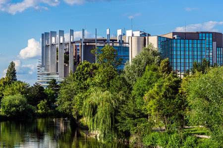 Strasbourg, France - June 21, 2020: European parliament Louise Weiss building in Strasbourg in summer on a sunny day..のeditorial素材