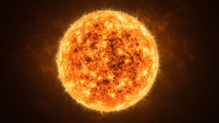 Realistic yellow sun or star closeup 3D rendering illustration.の写真素材