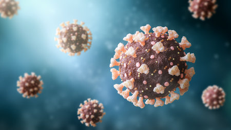 Coronavirus or sars-cov-2 or covid-19 virus cells 3D rendering illustration. Medical and healthcare, medicine, microbiology, virology, science concepts.の写真素材