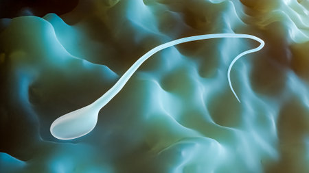 Close-up of a sperm cell or male gamete trying to enter an ovum or egg cell or female gamete microscopic 3D rendering illustration.の写真素材
