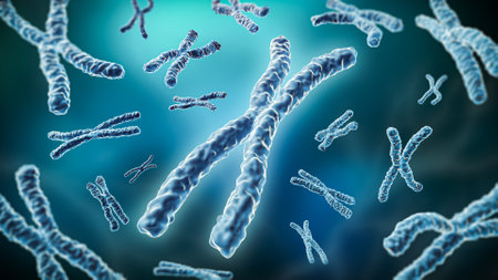 Pair of chromosomes on a blue background 3D rendering illustration.の写真素材