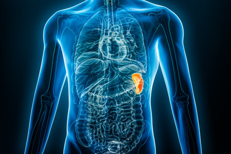 Xray spleen internal organ 3D rendering illustration with male body contours. Human anatomy, medical, biology, science, healthcare concepts.の写真素材