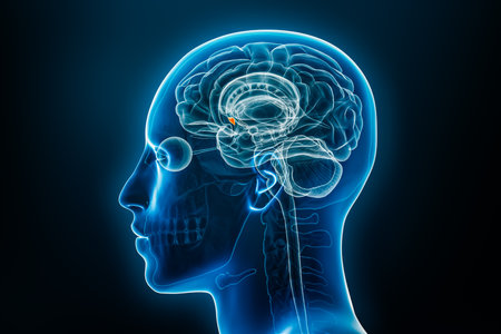 Xray profile view of the septal nucleus 3D rendering illustration. Human brain, body and limbic system anatomy, medical, biology, science, neuroscience, neurology concepts.の写真素材