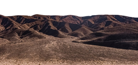 Desert and arid landscape isolated on white background or cut out. Badlands scenery.の写真素材
