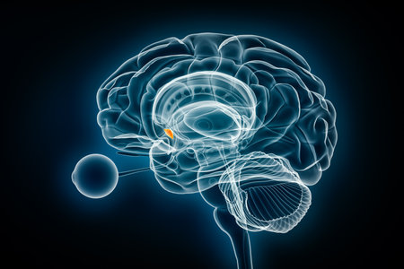 Septal Nucleus x-ray view 3D rendering illustration. Human brain and limbic system anatomy, medical, healthcare, biology, science, neuroscience, neurology concepts.の写真素材