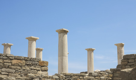 Landscape with ancient Roman time columns in Delos islandの写真素材
