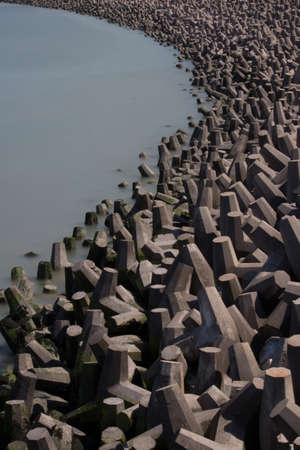 Angular sea defences along the coast of Colwyn bay. North Walesの写真素材
