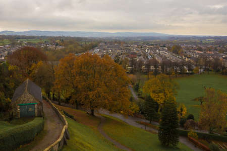 Warm golden colours in autumn with a view of the ribble valley. Colourful autumn leaves in clitheroeの写真素材