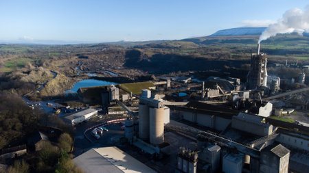 Large limestone quarry and cement factory in clitheroe, Lancashire. Ribble valley industrial...