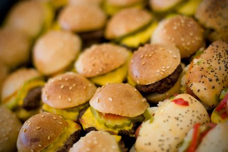 Miniature Hot dogs and Hamburgersの写真素材