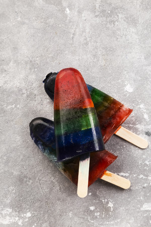 Rainbow ice cream on a gray background. Top view. Food backgroundの写真素材