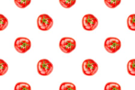Vegetable seamless pattern of red tomatoes on white background. Top viewの写真素材