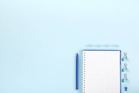 School office supplies on blueの写真素材