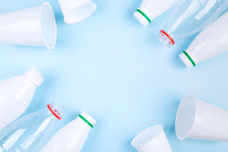 Concept of recycling plastic. Flat lay. Copy space