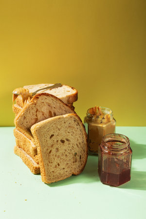 Ingredients for peanut butter and jelly sandwiches