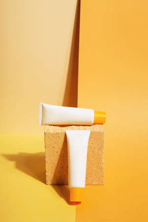 White tubes of sunscreenの写真素材