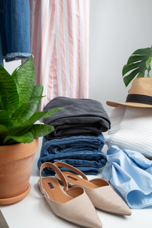 Reduce and reuse concept. Preparing clothes for swap. Waste problem in the fashion industry....