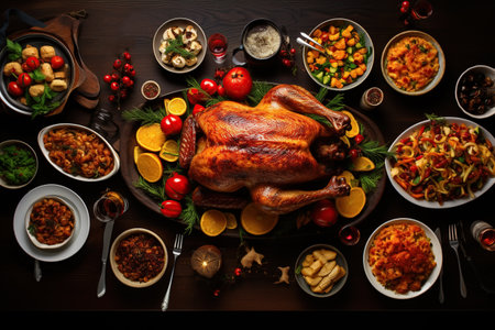 Festive family dinner for Thanksgiving or Christmasの素材