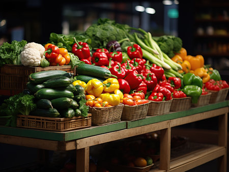 Various vegetables in the supermarket. World Vegetarian Dayの素材