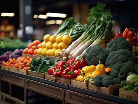 Various vegetables in the supermarket. World Vegetarian Dayの素材