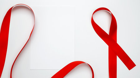 World AIDS Day. Red ribbon with awareness about AIDS and paper for mock upの写真素材