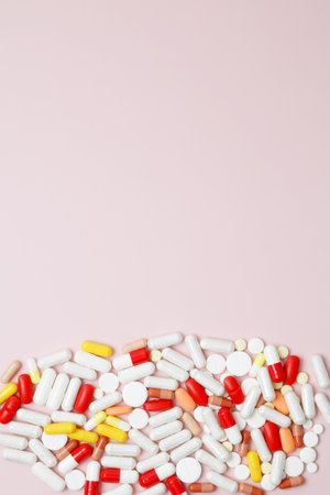 Concept of healthcare and medicine. Various medication tablets and capsulesの写真素材
