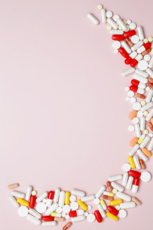 Concept of healthcare and medicine. Various medication tablets and capsulesの写真素材