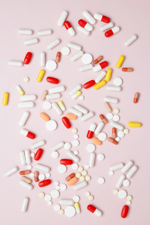 Concept of healthcare and medicine. Various medication tablets and capsulesの写真素材
