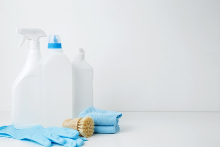 Cleaning supplies mockup, ready for a productive and satisfying spring refresh. Household cleaning and hygiene conceptの写真素材