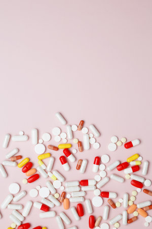 Concept of healthcare and medicine. Various medication tablets and capsulesの写真素材