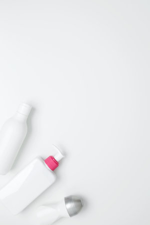 Skin care and beauty concept. Cosmetic beauty products. Bottles and tubesの写真素材