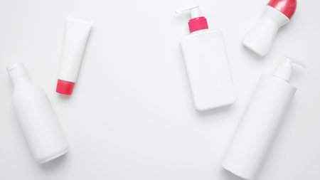 Cosmetic beauty products. Skin care and beauty concept. Bottles and tubes with branding mock upの写真素材