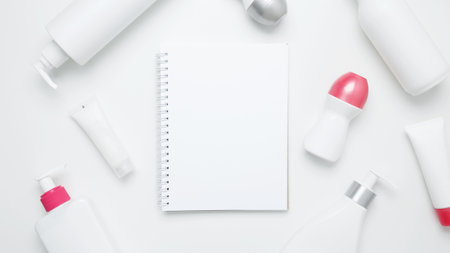 Skin care and beauty concept. Cosmetic beauty products. Bottles and tubes with branding mock upの写真素材