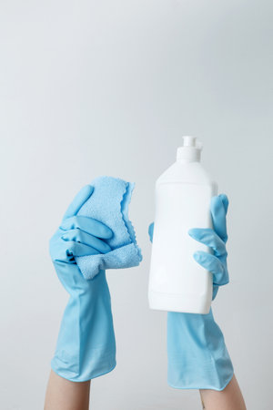 Cleaning supplies branding mockup, ready for a productive and satisfying spring refresh. Household cleaning and hygiene conceptの写真素材