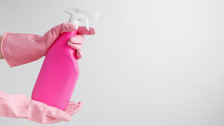 Cleaning supplies branding mockup, ready for a productive and satisfying spring refresh. Household cleaning and hygiene conceptの写真素材