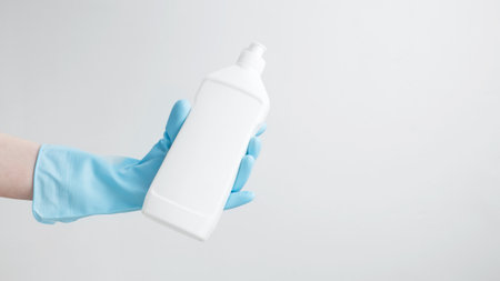 Household cleaning and hygiene concept. Cleaning supplies mockup, ready for a productive and...