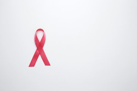 Pink ribbon symbolizing breast cancer awareness and preventionの写真素材