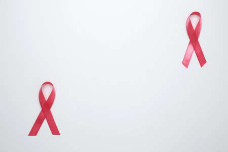 Pink ribbons symbolizing breast cancer awareness and preventionの写真素材