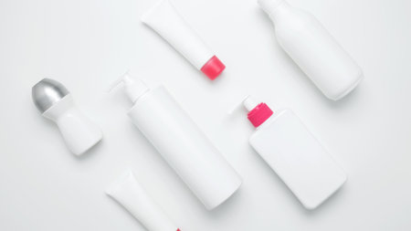 Skin care and beauty concept. Cosmetic beauty products. Bottles and tubes with branding mock upの写真素材